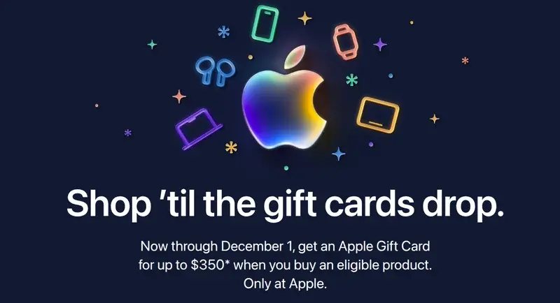 Apple Canada Black Friday 2025 Event Deals Sale: Get an Apple Gift Card up to $350 with Purchase
