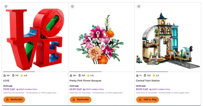 LEGO Canada Black Friday Offers & Sale 2025: Gifts With Purchase + up to 4x Loyalty Points + Sale