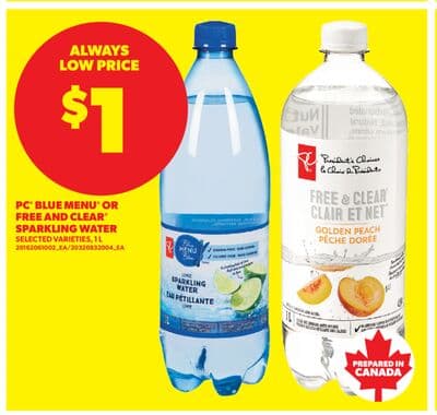 PC® BLUE MENU® OR FREE AND CLEAR® SPARKLING WATER, 1 L