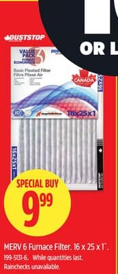 Duststop MERV 6 Furnace Filter 16 x 25 x 1˝