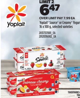 YOPLAIT® SOURCE® OR CREAMY® YOGURT 16 X 100 G,