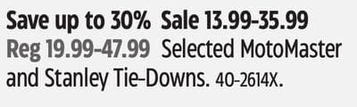 Selected MotoMaster and Stanley Tie-Downs