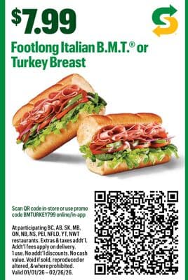 Footlong Italian B.M.T.® or Turkey Breast