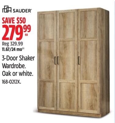 Sauder 3-Door Shaker Wardrobe