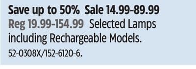 Selected Lamps including Rechargeable Models