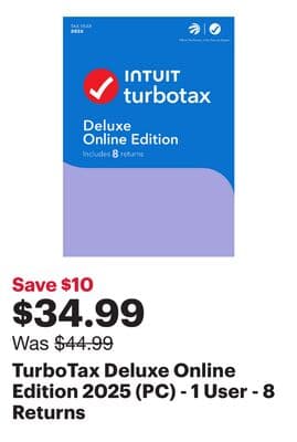 TurboTax Deluxe Online Edition 2025 (PC) - 1 User - 8 Returns