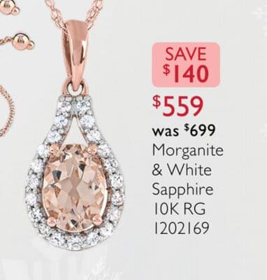 10K Rose Gold Morganite and White Sapphire 18" Pendant