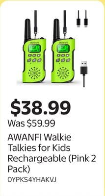 AWANFI Walkie Talkies for Kids Rechargeable (Pink 2 Pack)