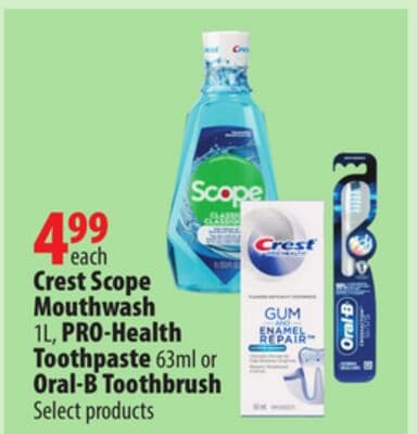 Crest Scope Mouthwash 1L, PRO-Health Toothpaste 63ml or Oral-B Toothbrush