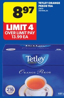 TETLEY ORANGE PEKOE TEA, 216' S