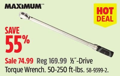 MAXIMUM 1⁄2˝-Drive Torque Wrench. 50-250 ft-lbs