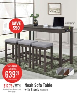 Noah 60" Modern Dinette with 3 Counter-Height Stools and USB Ports - Grey