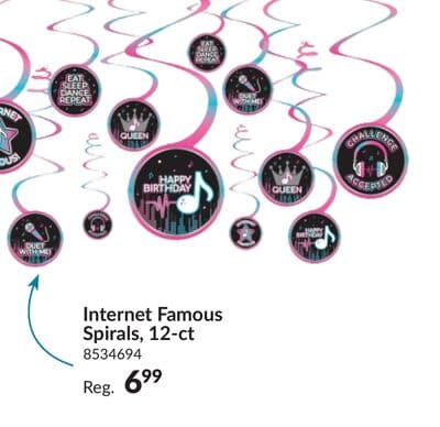 Internet Famous "Happy Birthday" Swirl Hanging Decorations, Pink/Blue/Black, 10-in, 12-pk, for Birthday Party