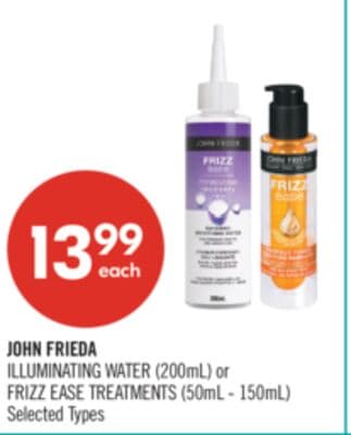 JOHN FRIEDA ILLUMINATING WATER (200mL) or FRIZZ EASE TREATMENTS (50mL - 150mL)