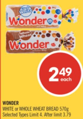 WONDER WHITE or WHOLE WHEAT BREAD