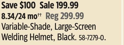 Variable-Shade, Large-Screen Welding Helmet, Black.