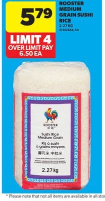 ROOSTER MEDIUM GRAIN SUSHI RICE, 2.27 KG