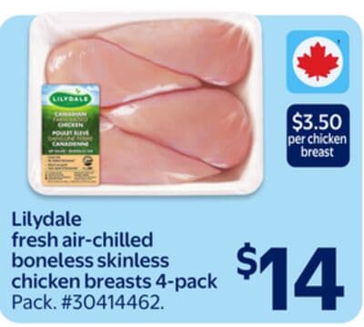 Lilydale fresh air-chilled boneless skinless chicken breasts 4-pack