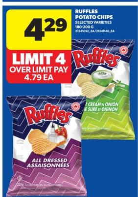 RUFFLES POTATO CHIPS, 180-200 G