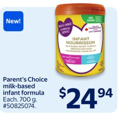 Parent's Choice milk-based infant formula