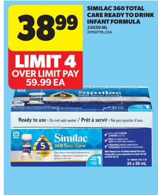SIMILAC 360 TOTAL CARE READY TO DRINK INFANT FORMULA, 24X59 ML