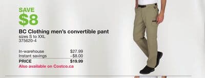 BC Clothing men's convertible pant