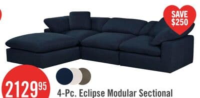 Eclipse Modular 4-Piece Linen-Look Fabric Sectional with Ottoman and Reversible Feather Down Cushions - Navy Blue