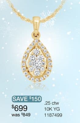 10K Yellow Gold 0.25CTW Diamond Pear Shaped Pendant