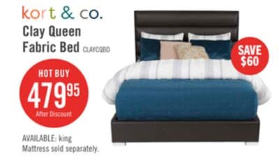 Kort & Co. Clay Upholstered Platfom Bed in Brown Vegan-Leather Fabric, Tufted - Queen Size