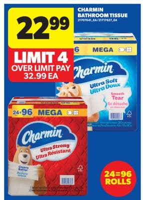 CHARMIN BATHROOM TISSUE, 24=96 ROLLS