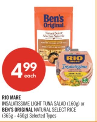RIO MARE INSALATISSIME LIGHT TUNA SALAD (160g) or BEN'S ORIGINAL NATURAL SELECT RICE (365g - 460g)