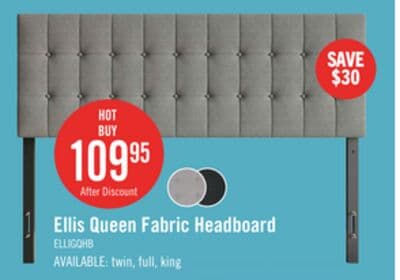 Ellis Upholstered Headboard in Grey Fabric, Button Tufted - Queen Size