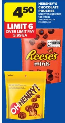 HERSHEY'S CHOCOLATE POUCHES, 160-270 G