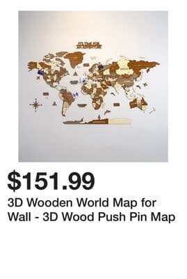 3D Wooden World Map for Wall - 3D Wood Push Pin Map