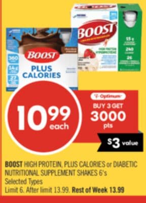 BOOST HIGH PROTEIN, PLUS CALORIES or DIABETIC NUTRITIONAL SUPPLEMENT SHAKES