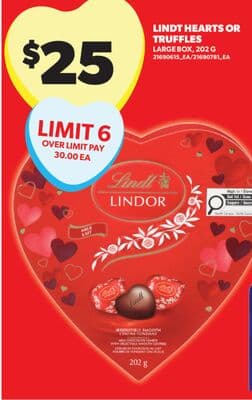 LINDT HEARTS OR TRUFFLES LARGE BOX, 202 G
