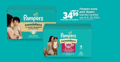 PAMPERS ECONO PACK DIAPERS, 58-200' S