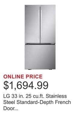 LG 33 in. 25 cu.ft. Stainless Steel Standard-Depth French Door Refrigerator With Automatic Ice Maker