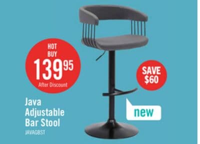 Java Barstool with Swivel & Adjustable Seat, Vegan Leather Fabric, 24.5-33"H, Metal - Grey