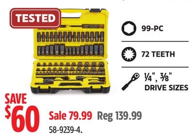 Stanley Professional Grade Black Chrome Socket Set, 99-pc, SAE/Metric
