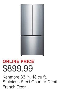 Kenmore 33 in. 18 cu ft. Stainless Steel Counter Depth French Door Refrigerator with Frost Free Design