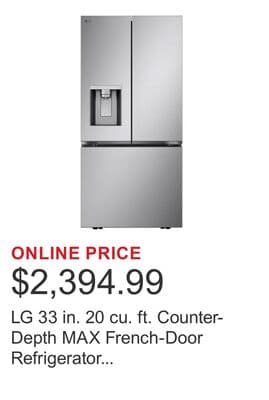LG 33 in. 20 cu. ft. Counter-Depth MAX French-Door Refrigerator with External Ice/Water Dispenser - Stainless Steel