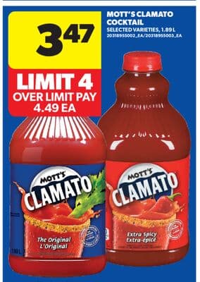 MOTT'S CLAMATO COCKTAIL, 1.89 L