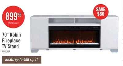 Robin 70" Modern Electric Fireplace TV Stand with Storage and Cable Management for TVs up to 80"- White