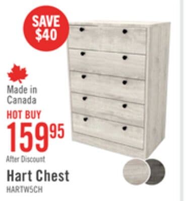 Hart Bedroom Chest of Drawers, 5-Drawer, 24.6"W x 36.2"H, Made in Canada - White