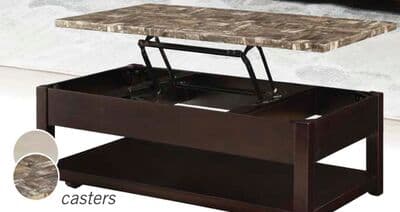 Sicily 48" Traditional Lift Top Coffee Table With Storage, Shelf and Casters - Dark Brown with Mable Look Top