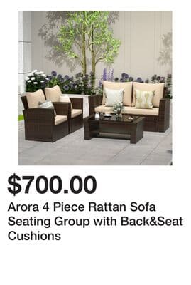 Arora 4 Piece Rattan Sofa Seating Group with Back&Seat Cushions