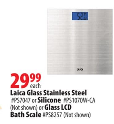Laica Glass Stainless Steel Silicone #PS7047 or #PS1070W - CA (Not shown) or Glass LCD Bath Scale #PS8257