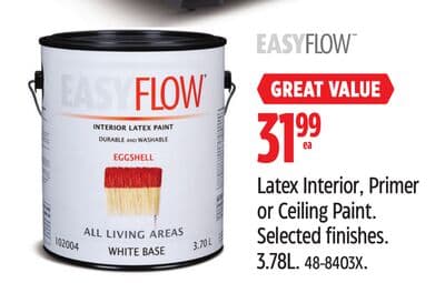 Latex Interior, Primer or Ceiling Paint. Selected finishes. 3.78L