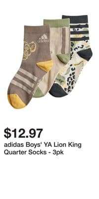 adidas Boys' YA Lion King Quarter Socks - 3pk